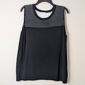 CALVIN KLEIN Knit Black White Geometric Stretch Sleeveless Top, estimated size L